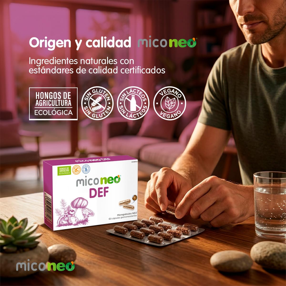 MICO NEO | DEF | 60 Cápsulas | Suplemento Alimenticio de Hongos Naturales Para Mejora de Las Defensas | Con Reishi, Shiitake, Maitake, Cordyceps, Champiñón del Sol y Uña de gato
