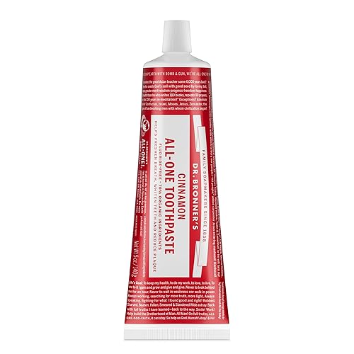 Dr. Bronner's Pasta de dientes All-One - Canela, 5 onzas, paquete de 1 - Pasta dental sin flúor para adultos, sin SLS, 70% ingredientes orgánicos y