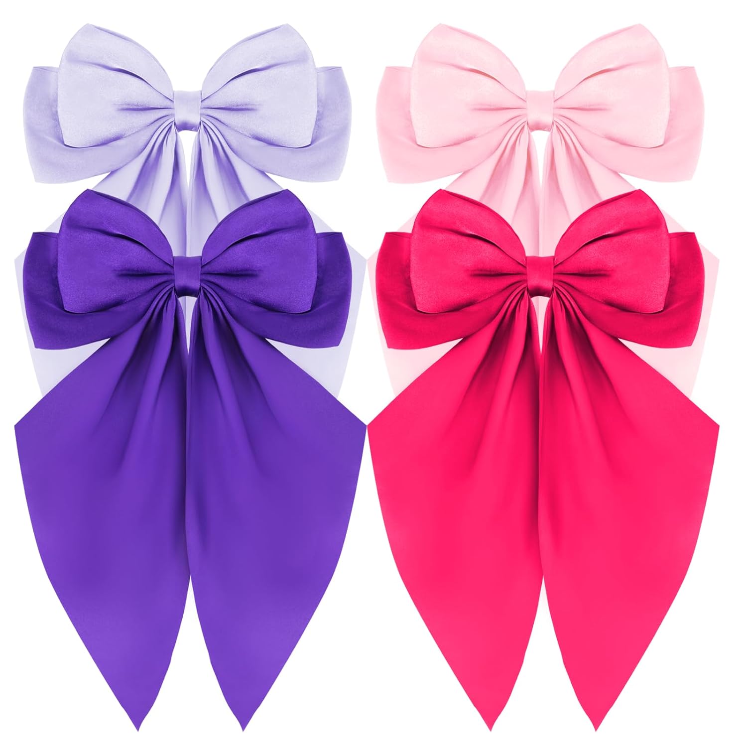 4 Pcs Silky Satin Hair Bows Coquette Oversized Satin Bows Long Tail Hair Ribbon Bow Clips Barrettes Big Bowknot Large Cute Aesthetic Oversized Pink Purple Bow Hairs Accessories Holiday Gifts - Image 8