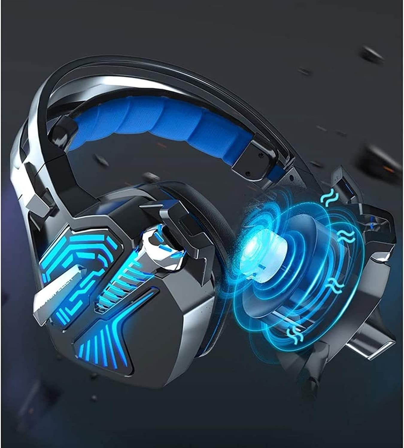 Cuffie da gioco for Xbox One, PS4, PC, cuffie da gioco over-ear con microfono a cancellazione di rumore, luce LED, surround bassi stereo, cuffie con memoria morbida for smartphone, laptop, t