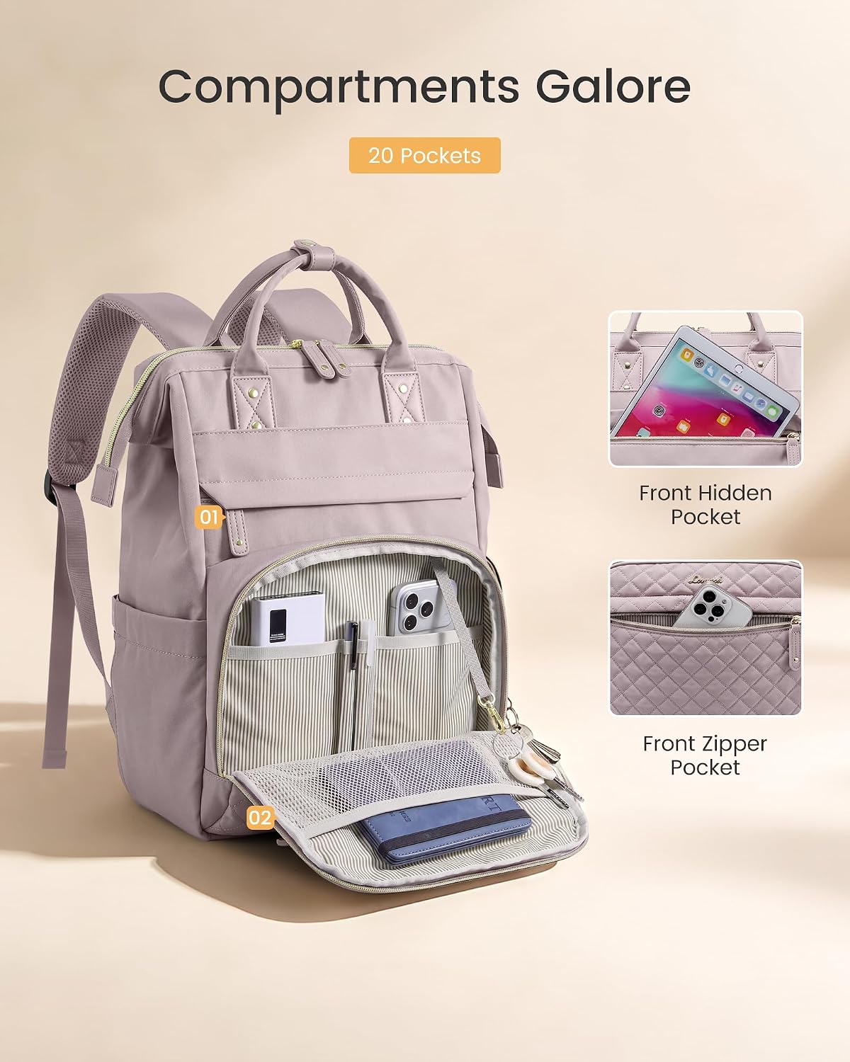 LOVEVOOK Laptop Backpack Women Quilted Teacher Nurse Work Backpack Purse image 3