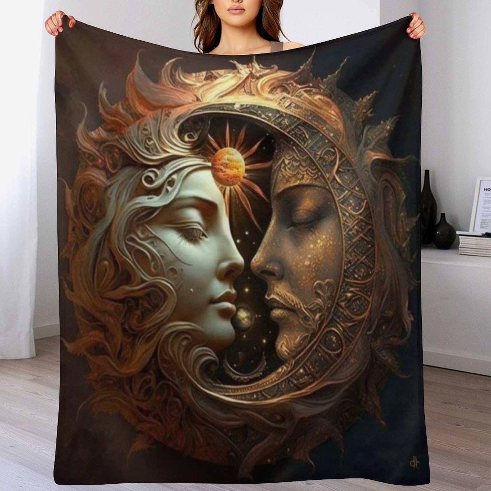 Manta de franela suave Sonne and Moon con acabados premium para confort en casa