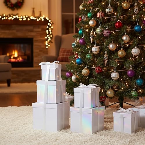 Vista 41 de Cholemy 5 cajas de regalo para Navidad con tapa y cinta, cajas de anidación cuadradas de tamaño mixto, cajas de envoltura de regalo, cajas 5