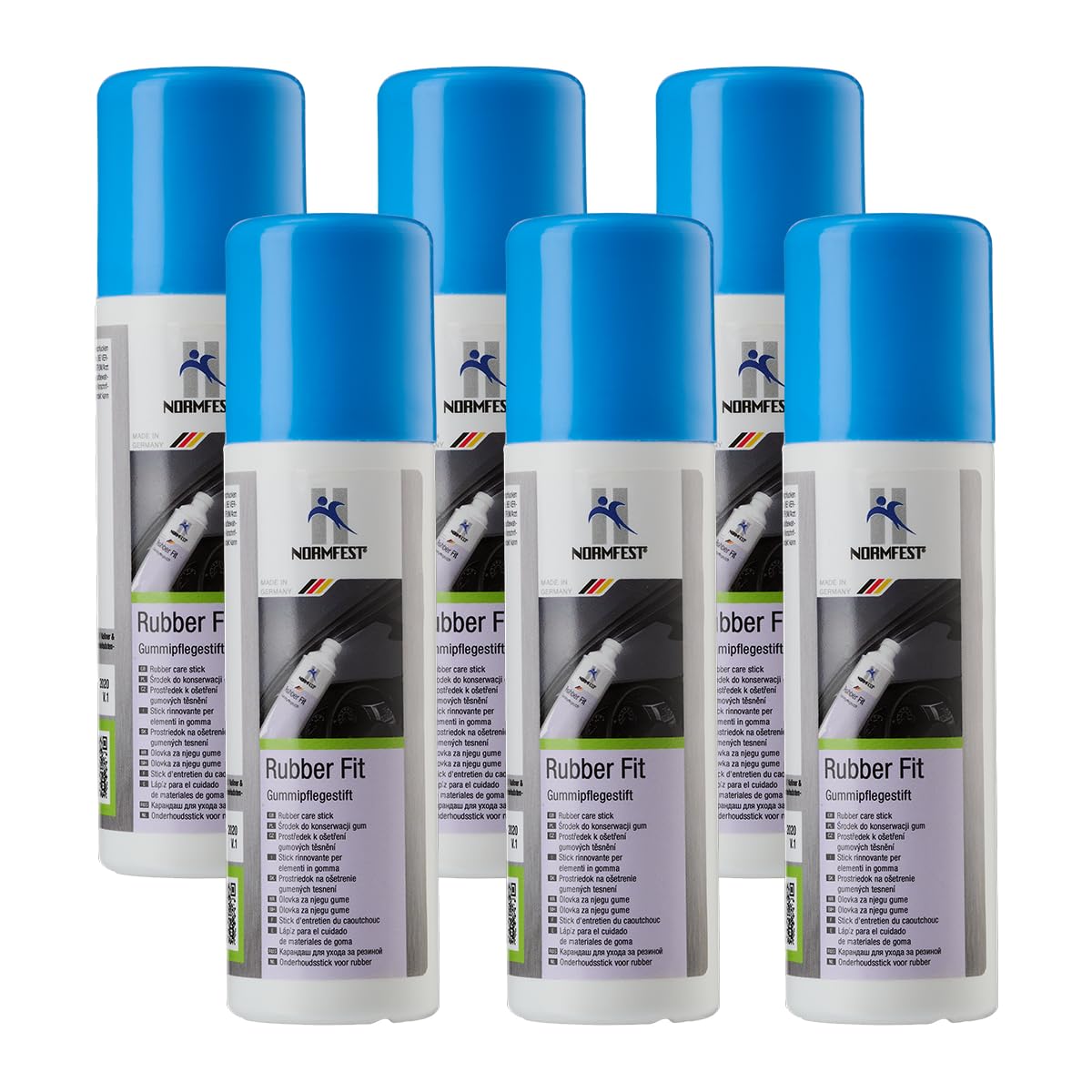 Normfest Rubber Fit – silikonfreier Gummipflegestift für Türdichtungen, Schiebedach- & Kofferraumgummis, pflegt & schützt vor Austrocknung, Rissbildung & Festfrieren, inkl. Auftragsschwamm – 6X 75 ml