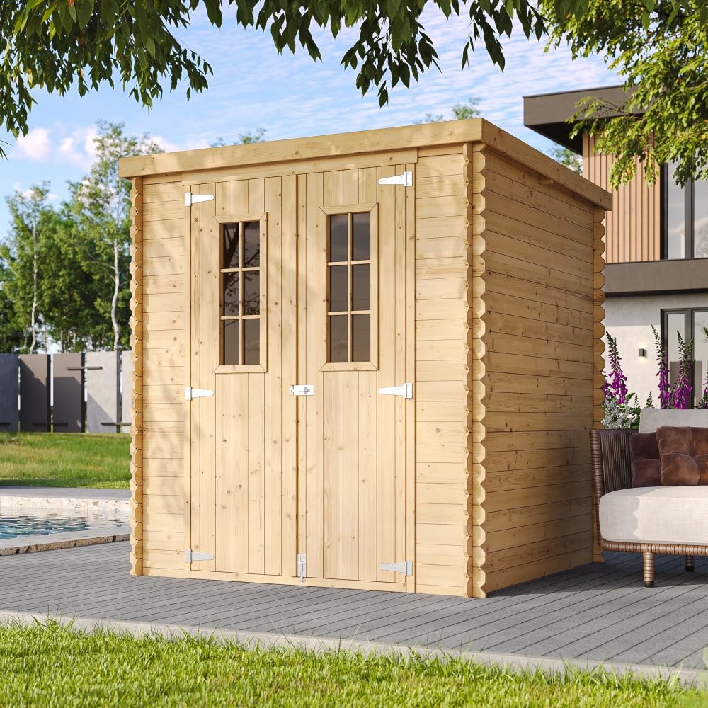 Drewniany domek ogrodowy - Przechowywanie na zewnątrz l204xW204xH200 cm/3,53 m2 - Mała szopa na narzędzia, przechowalnia rowerów - TIMBELA M309C