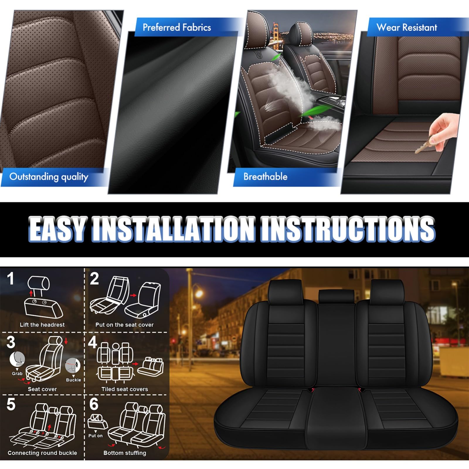 FIENZA Coprisedili per Auto per Peugeot 408, Antiscivolo Auto Set Completo di Coprisedili Traspirante 5 Posti Sedere Protezioni Sedili, Impermeabile Pelle Sedere Protezion(Gray)