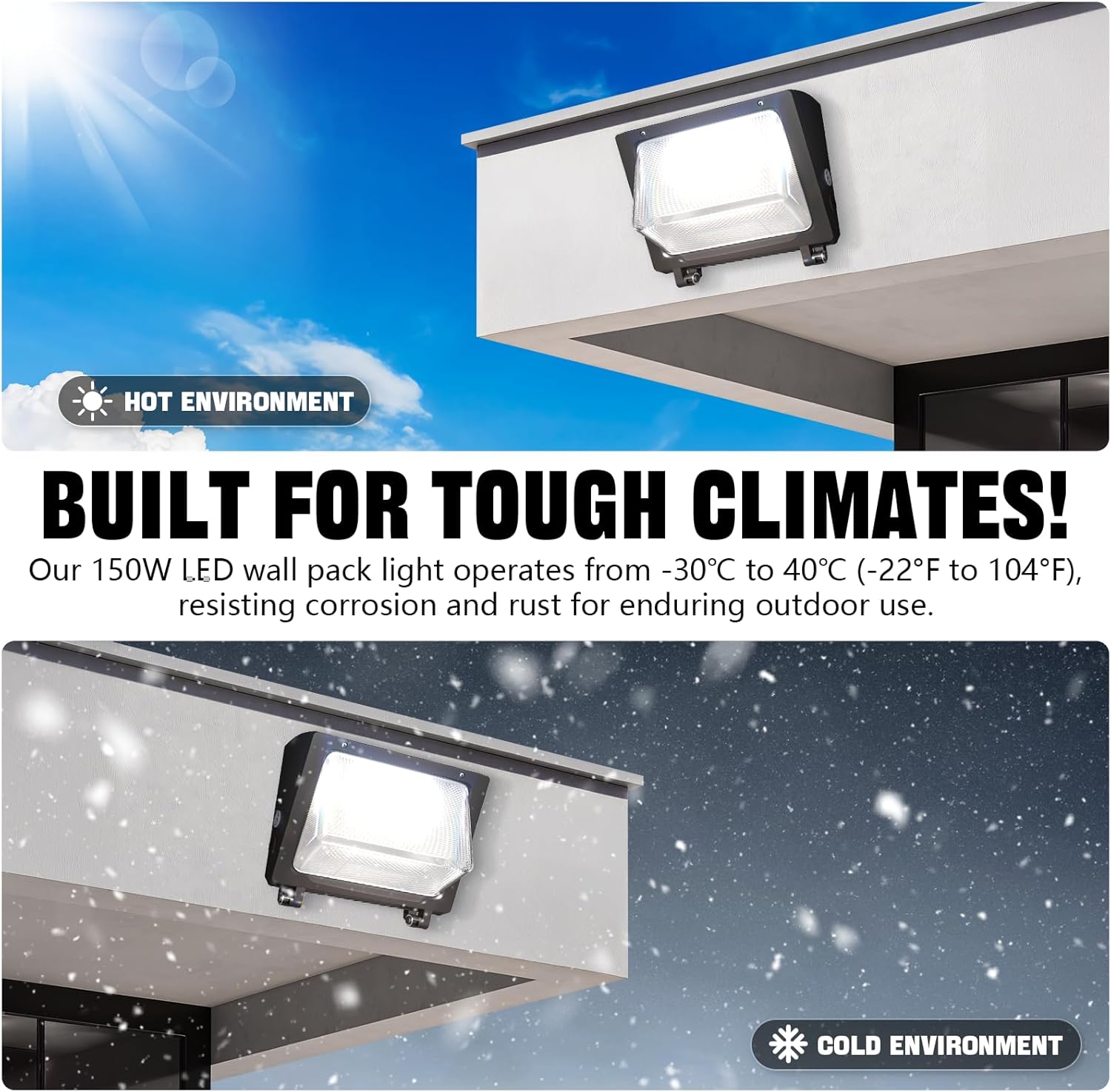 150W LED Wall Pack with Photocell Dusk to Dawn 5000K Waterproof Commercial Outdoor Light Fixture 22500lm 120-277V Equivalent,Energy Save Flood Lights for Building,Yard,Warehouse,Garage-4pack