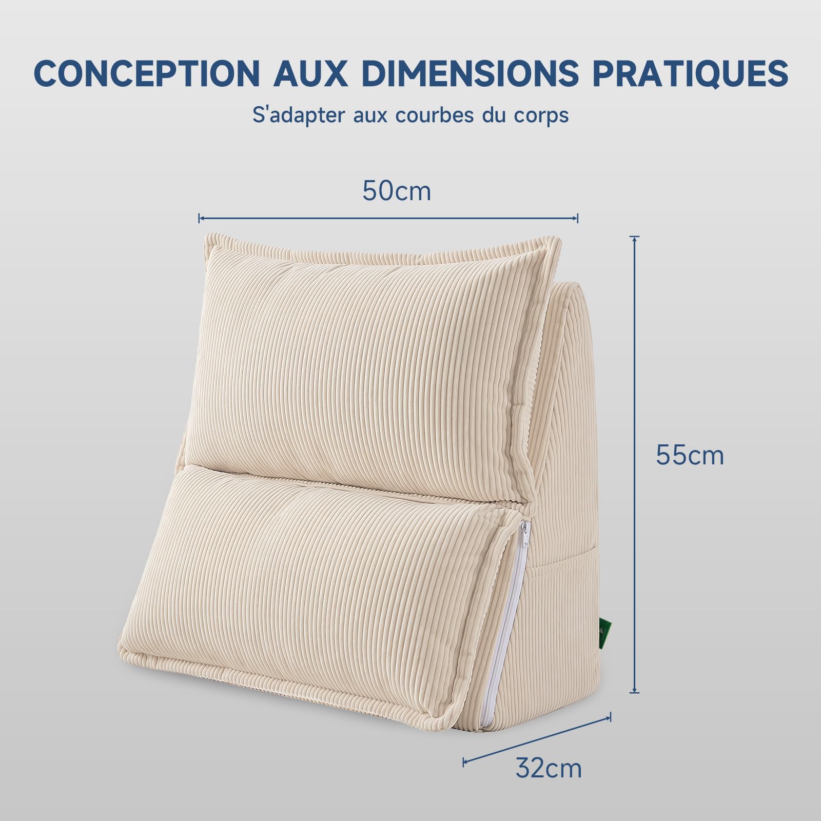 Z-hom Coussin de Lecture pour Lit - Support Dorsale, 55x50x32cm, Crème