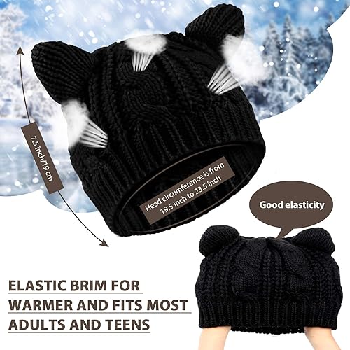 Miniatura 2 de SATINIOR Lindo gorro de punto con orejas de gato, gorro de punto de invierno para mujeres y niñas