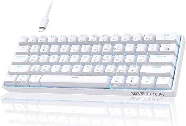 DIERYA 60% Mechanical Keyboard, DK61se Wired Gaming Keyboard with Blue Switches, LED Backlit Ultra-Compact 61 Keys Mini Office Keyboard for Windows Laptop PC Gamer Typist（White）