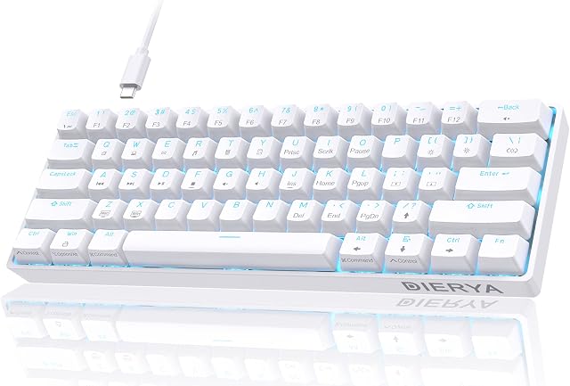 DIERYA 60% Clavier mécanique, DK61se Clavier de jeu filaire avec interrupteurs rouges, LED Ultra-Compact rétroéclairé 61 Clés Mini Clavier de bureau pour ordinateur portable Windows PC Gamer Typiste(Blanc)