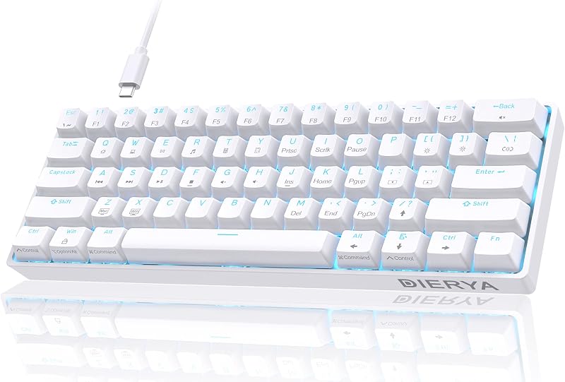 60% Mechanical Keyboard, DK61se Wired Gaming Keyboard with Red Switches, LED Backlit Ultra-Compact 61 Keys Mini Office Keyboard for Windows Laptop PC Gamer Typist（White）