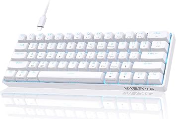 DIERYA 60% Mechanical Keyboard DK61se Wired Gaming Keyboard with Blue Switch LED Backlight Ultra Compact 61 Keys Mini Office Keyboard for Windows Laptop PC Gamer Typist White