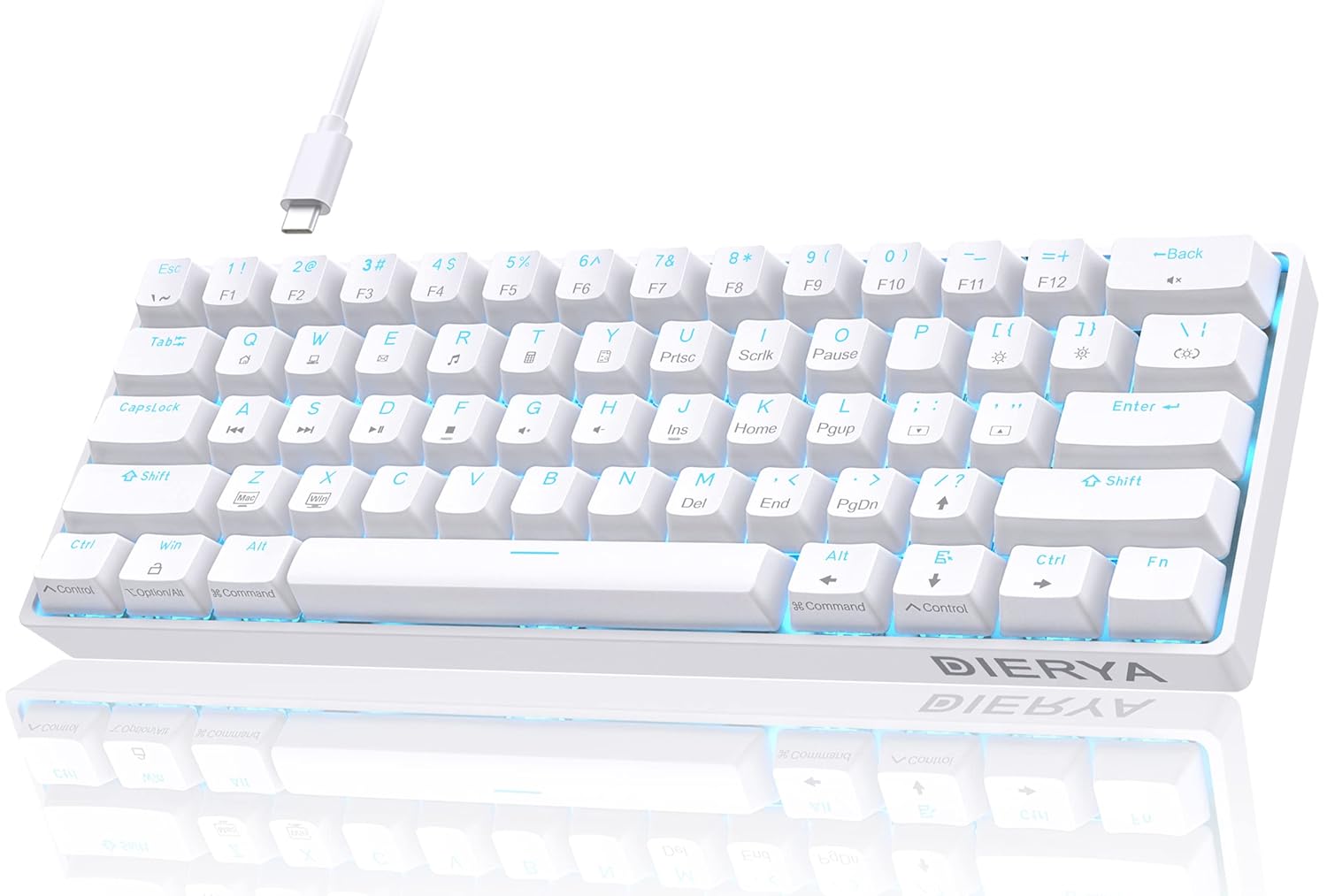 DIERYA 60 Mechanical Keyboard DK61se Wired Gaming Keyboard with Blue Switches LED Backlit Ultra-Compact 61 Keys Mini Office