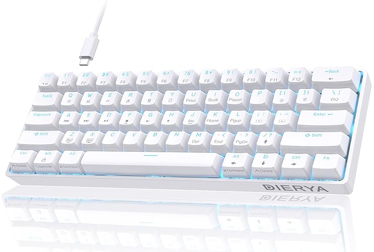 DIERYA 60% Mechanical Keyboard, DK61se Wired Gaming Keyboard with Red Switches, LED Backlit Ultra-Compact 61 Keys Mini Office Keyboard for Windows Laptop PC Gamer Typist（White）