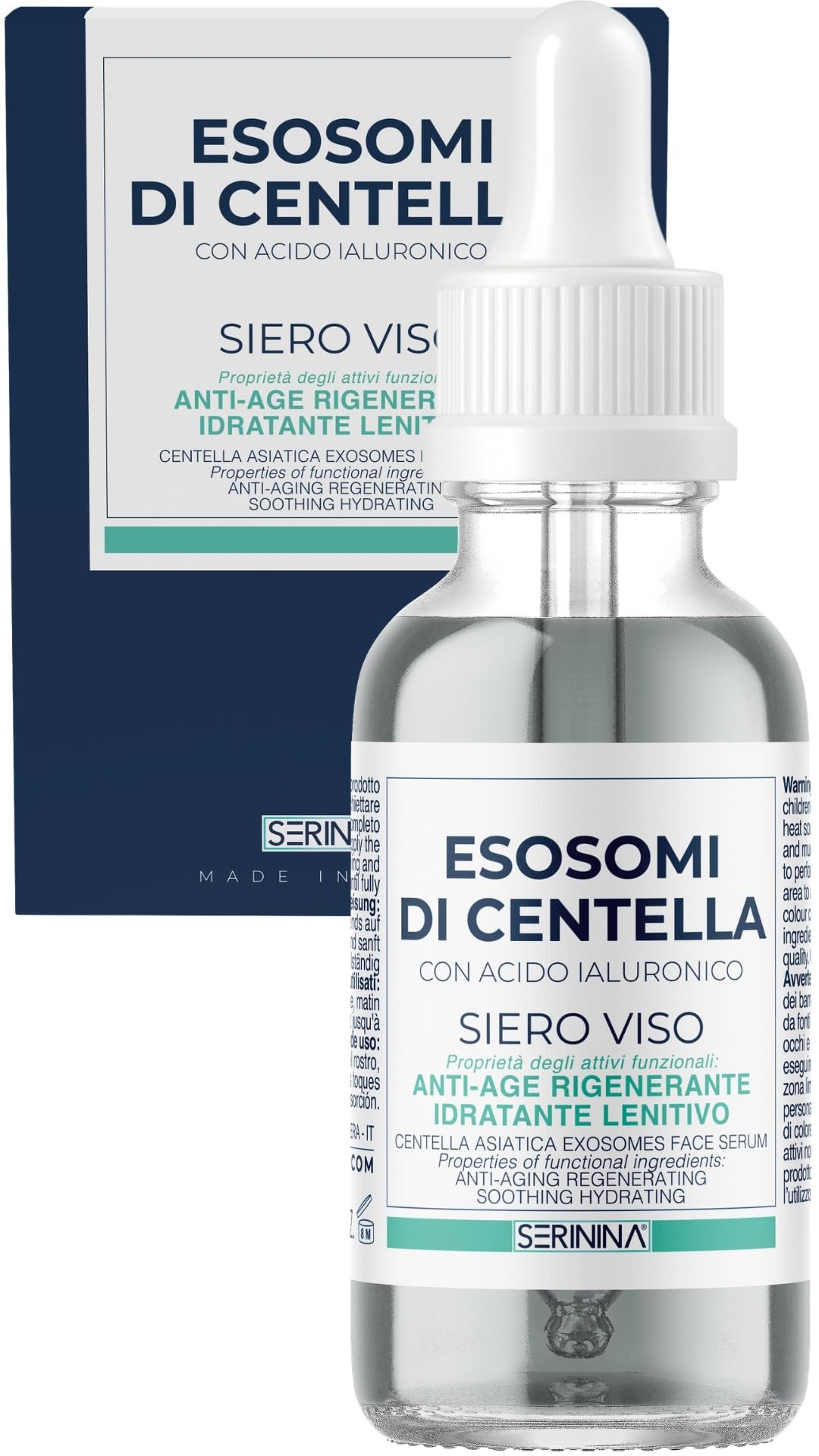 SERININA Siero Viso Esosomi Centella Asiatica con Acido Ialuronico - Idratante Anti-Age Protettivo - Pelle Sensibile - Glass Skin K-Beauty - 97% Naturale - 30ml - 2
