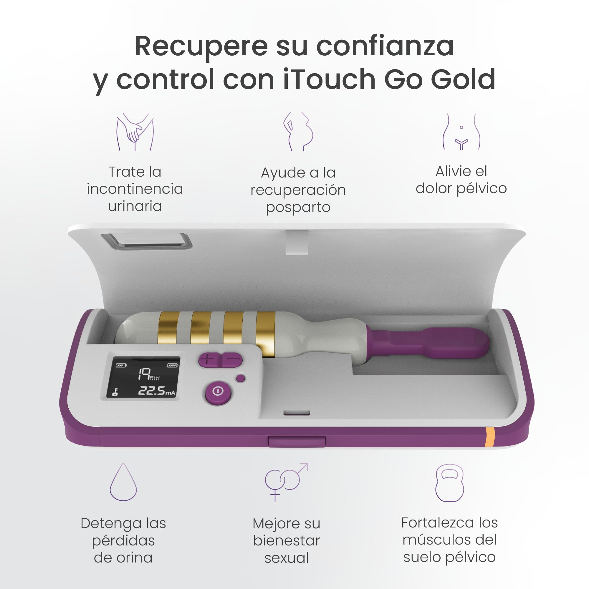 TensCare iTouch Go Gold Entrenador Pélvico Inalámbrico | Sonda de oro sin níquel con EMS para incontinencia, control de vejiga y recuperación posparto.