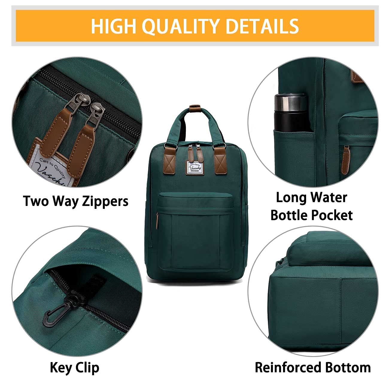 VASCHY Zaino porta PC, Zaino Donna Zaino PC 15.6 Pollici Zaino Scuola Zaino Lavoro Donna Zaino Uomo Vintage Zaino da Viaggio Antifurto Donna Zaino Università Trekking