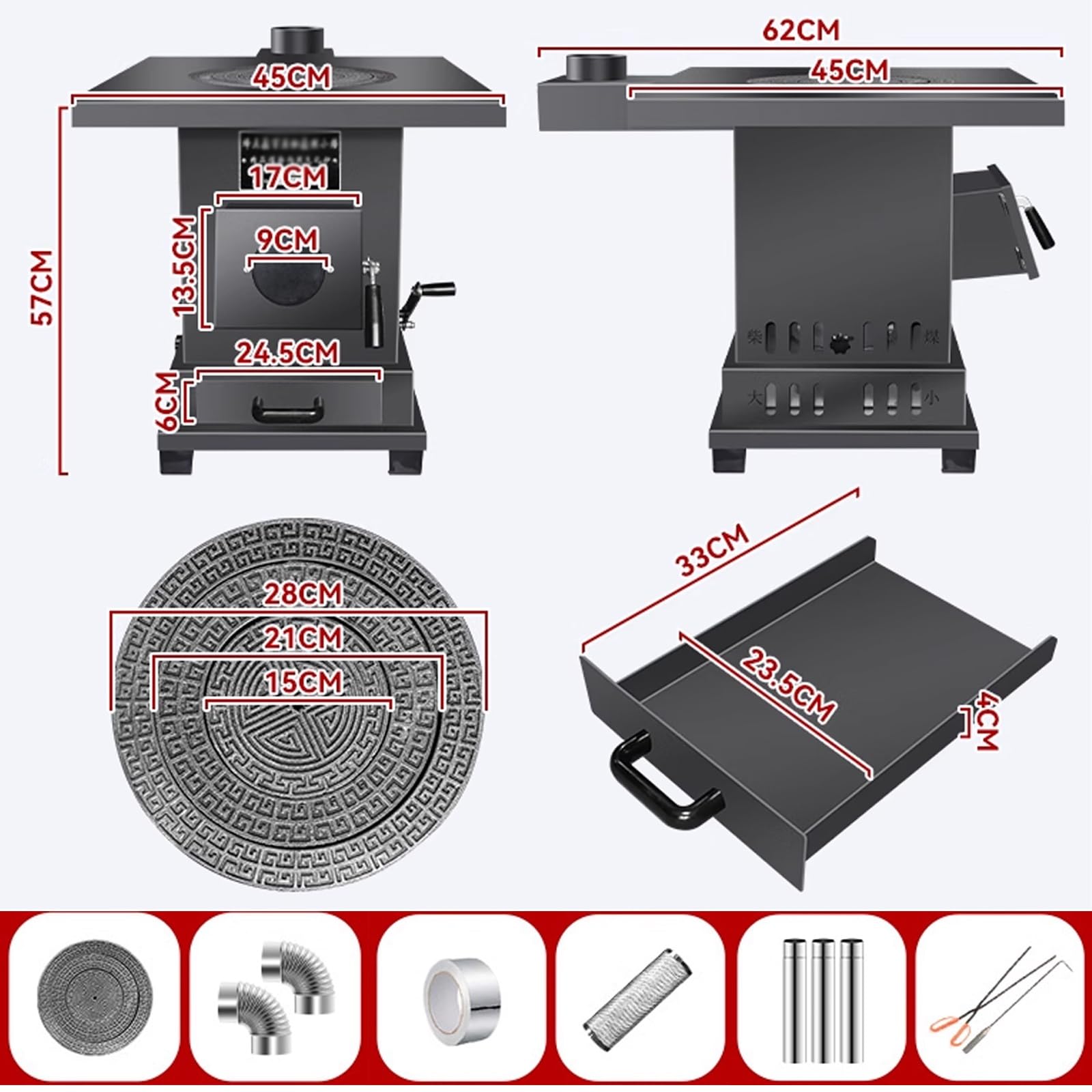 Cucina a Legna da Esterno Materiale in Lamiera D'acciaio con Cassetto di Raccolta Cenere Stufe a Legna da Interno in Offerta Finestra di Osservazione Cortili e Soggiorni(B)
