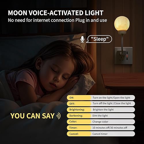 Miniatura 2 de Luz nocturna para niños, lámpara de luna con control de voz para cuarto de bebé, con enchufe USB, para dormitorio, mesita de noche, portátil, linda