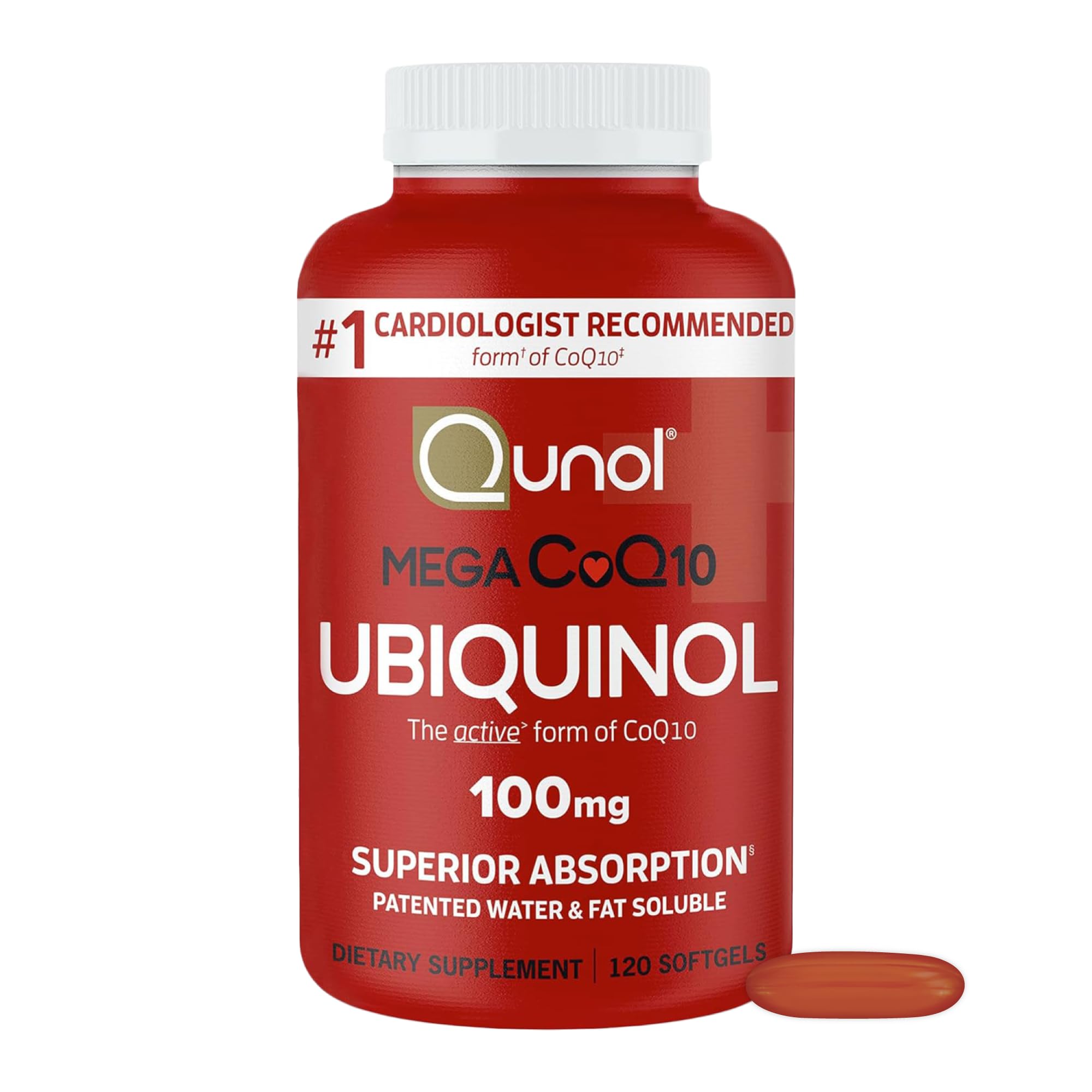 Qunol Mega Ubiquinol CoQ10 100mg, Superior Absorption, Patented Water and Fat Soluble Natural Supplement Form of Coenzyme Q10, Antioxidant for Heart Health, 120 Count Softgels