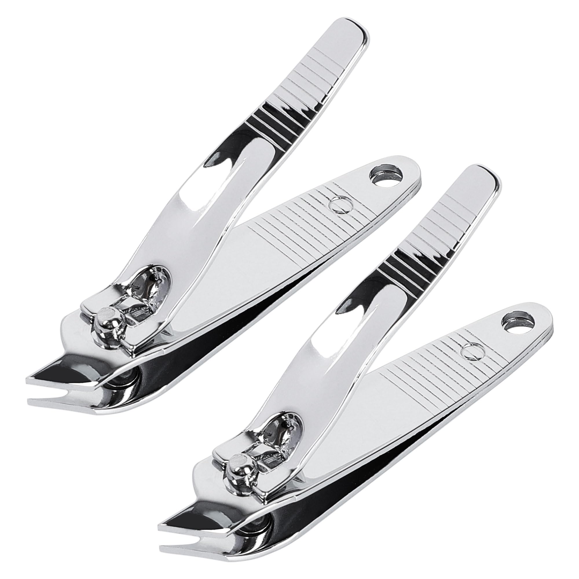 uxcell 2 PCS Angled Nail Clipper Set, Metal Slanted Edge Nail Cutting Clippers for Women and Men, Sharp Fingernail Cutter Toenail Clippers for Thick Toenails, Silver