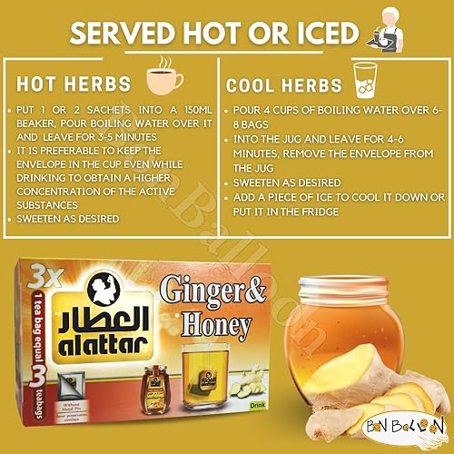 Miniatura 6 de AlAttar Bebida Natural Jengibre y Miel Bolsas de Té Flor Hierbas Sin Cafeína Sin Conservantes Sin Aditivos Sin Colorantes Artificiales Sin OGM