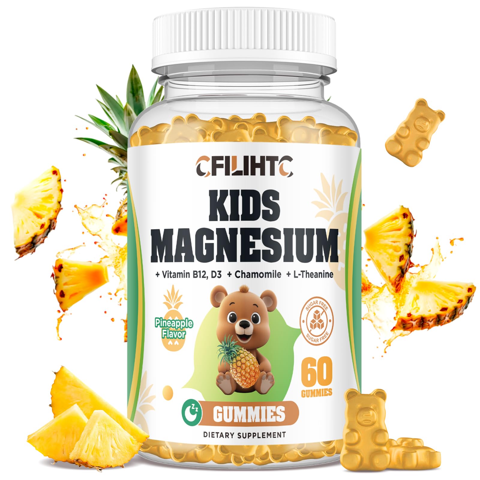 Kids Magnesium Glycinate Gummies, Magnesium for Kids & Adults, with Citrate, Zinc, Vitamin D3, B12, L-Theanine Supplement for Sleep Calm Bone & Muscle