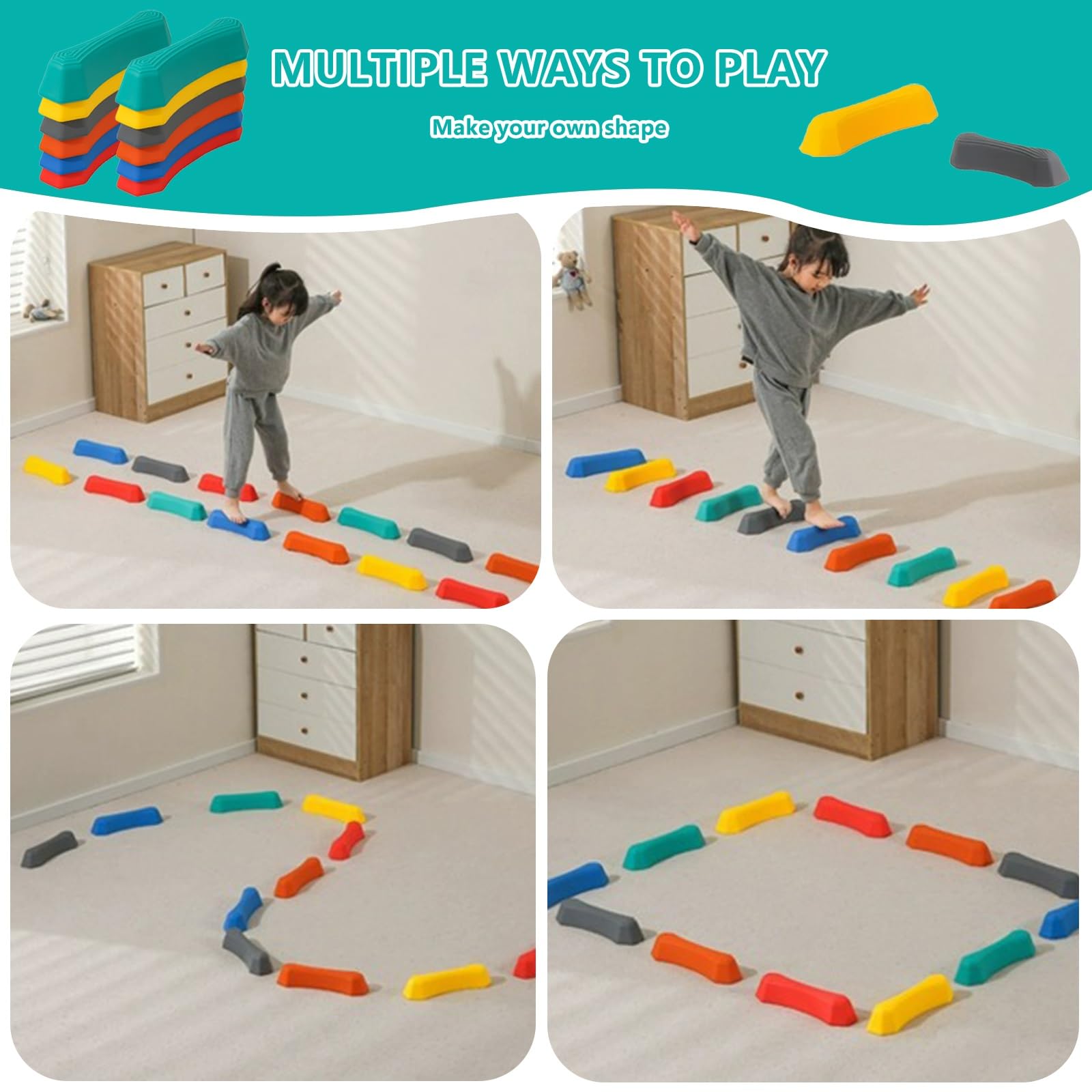 DELURA Pierres D'Équilibre Empilables Pour Enfants - Parcours De Motricité Coloré Et Antidérapant