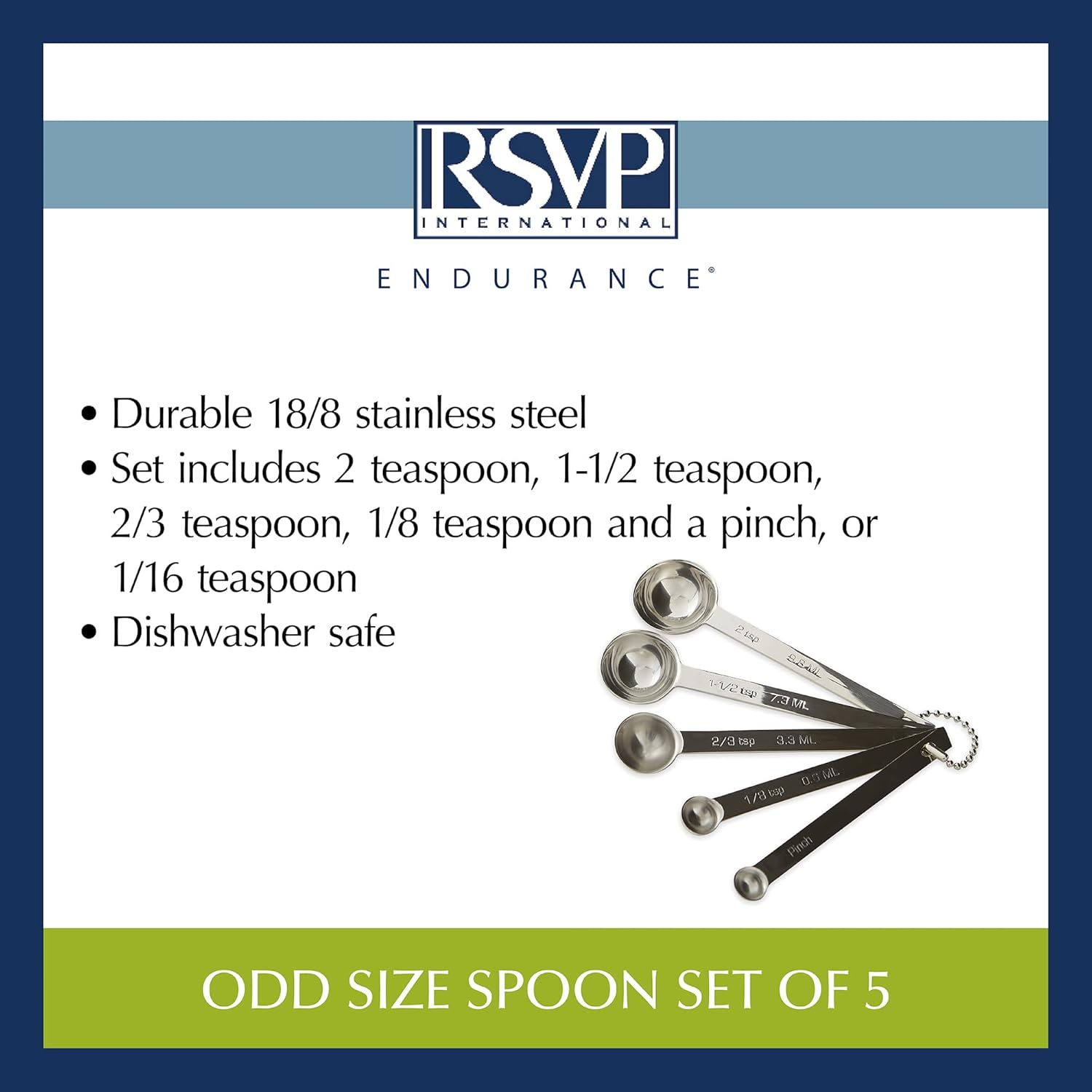 RSVP International Endurance Kitchen Collection Measuring Tools, Dishwasher Safe, Odd Sizes, 5 Piece, Stainless Steel