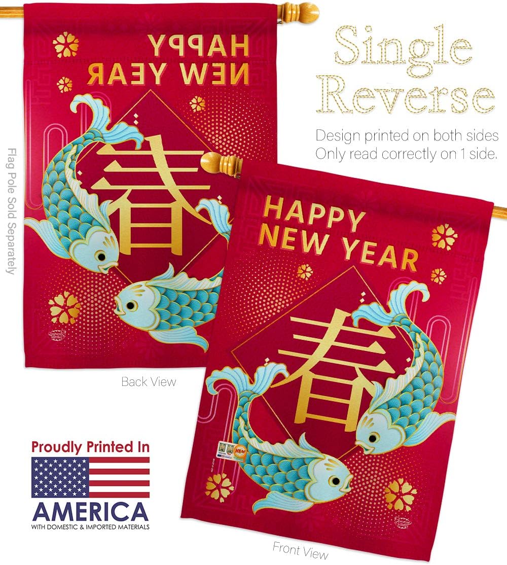 Spring Chinese New Year House Flag Lunar Good Luck Prosperous Seasonal Arrival Blessing Small Decorative Gift Yard Banner Made In USA 28 X 40