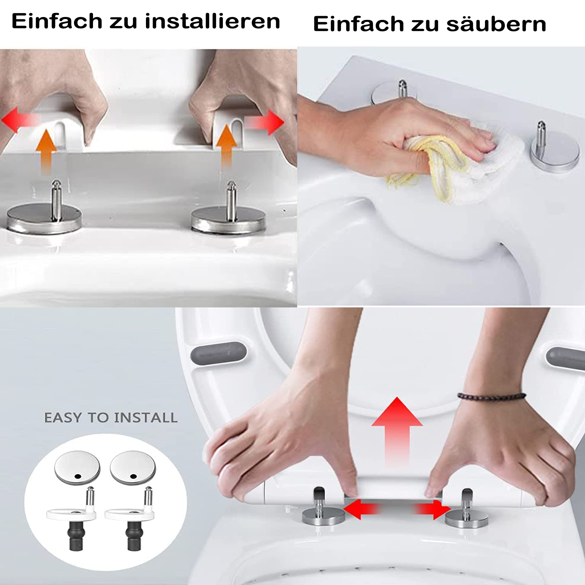 Tapa WC Universal Amortiguada, Materiale Urea Formaldehído, Cierre Suave, Liberación Rápida, Asiento de Inodoro en Forma de D, Fácil Limpieza, Antibacteriano, Blanco