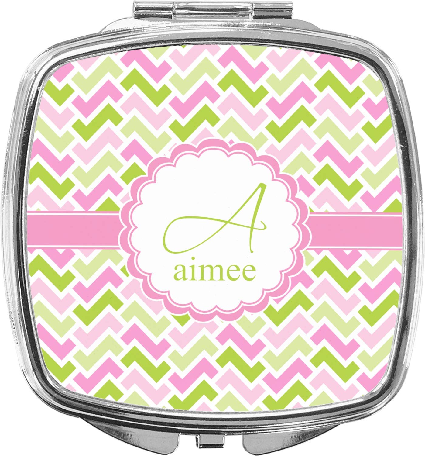 Pink & Green Geometric Compact Makeup Mirror