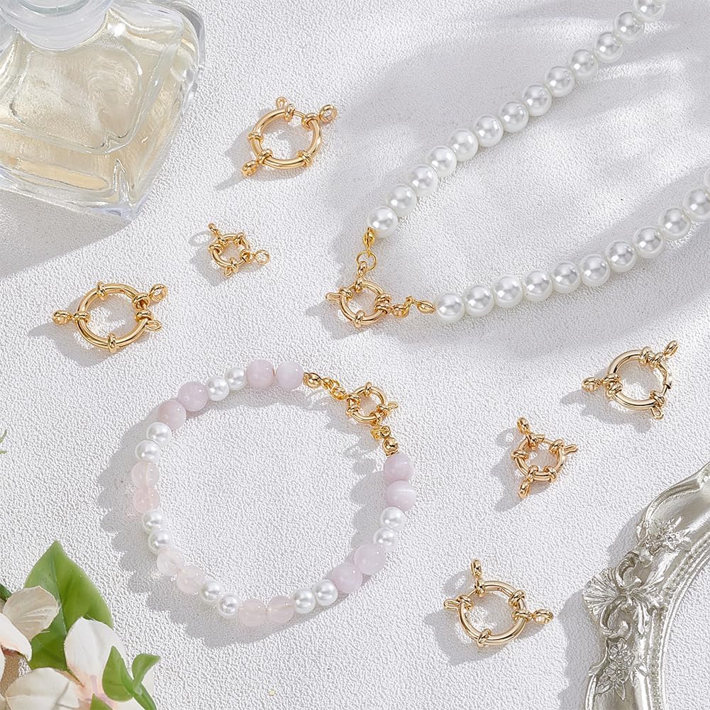 PH PandaHall 8 Piece 24K Gold Plated Golden Spring O Ring Clasps 304 Stainless Steel Closed Ring Clasps 10/12/16/18mm Jewelry Spring Clasp for DIY Jewelry Making Anklets Bracelets Necklaces Crafting