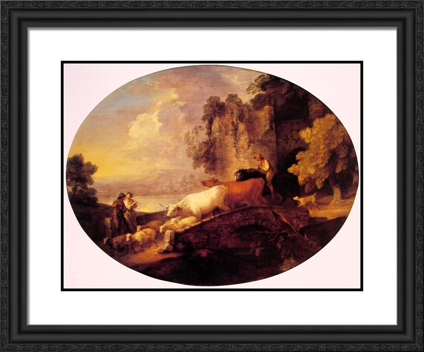 ArtDirect Gainsborough, Thomas 24x20 Gold Ornate Framed Art Print with Double Matting Titled: River Landscape With Rustic Lovers