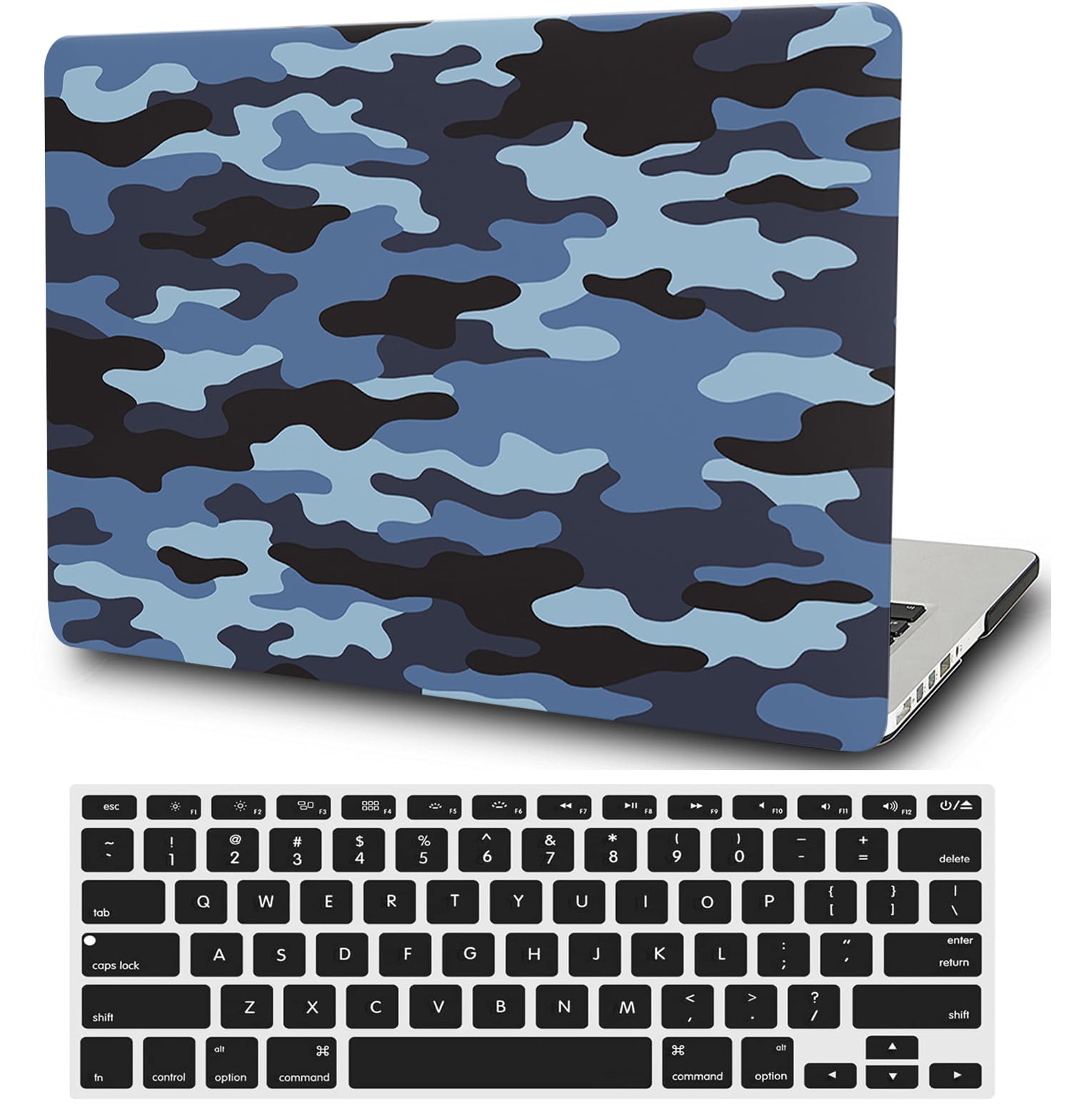 Cover Rigida Compatibile con MacBook Pro 14 Pollici 2023-2021 Modello M3 A2992 A2918 M2 A2779 M1 A2442 con Touch ID, Plastica Custodia Protettiva Case & Copritastiera, Mimetica Blu