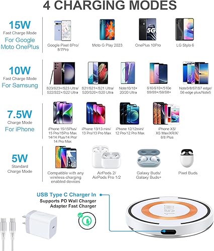 Miniatura 7 de Samsung S23 Ultra - Cargador inalámbrico de carga rápida, 15 W, estación de carga inalámbrica rápida para automóvil, cargador MagSafe para Galaxy