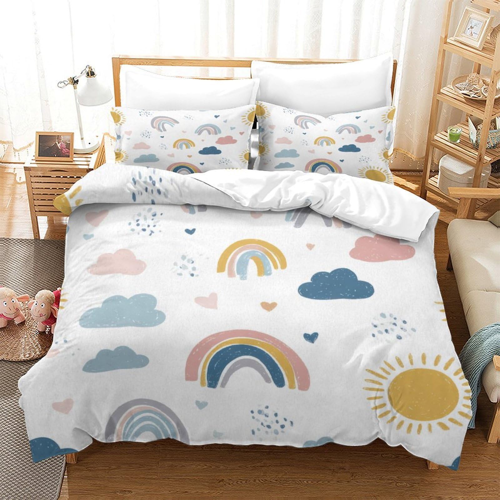 Motivi arcobaleno Impressione 3D 3 pz fodera per edredone Design fantasioso dell'infanzia coperteletto microfibra traspirante zip per bambini ragazzi donne Super king（260x220cm）