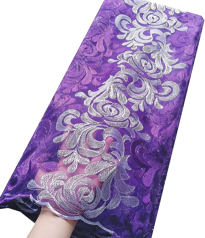 WorthSJLH African Lace Fabric 5 Yards 2022 Net Nigerian Lace French Lace Fabric Embroidered Guipure Cord Lace LF204(purple)