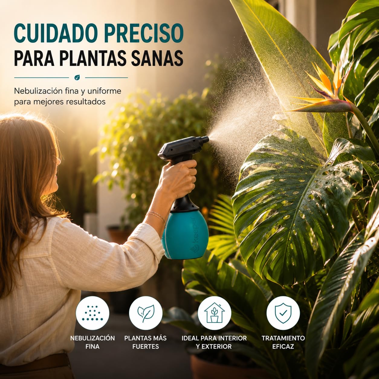 Keeper Pulverizador Eléctrico para jardín Keeper Forest 5. Batería Litio. Recarga Mediante USB. Indicador Luz. Boquilla Regulable. 120min Autonomía.5L (1 Litro)