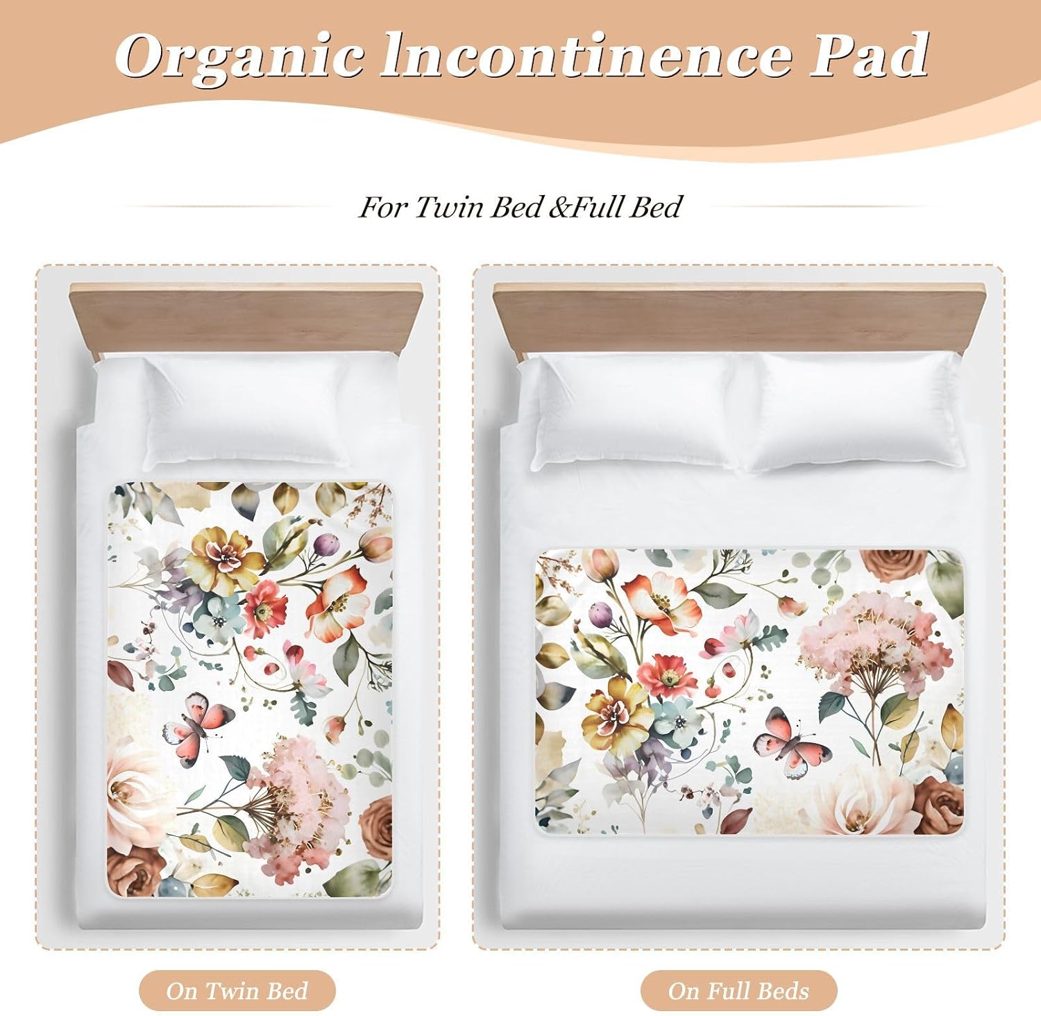 CEBUGI 34” x 52”Washable Underpads Heavy Absorbency Waterproof Incontinence Bed Pads Watercolor Floral Pee Pads for Adults Kids and Baby