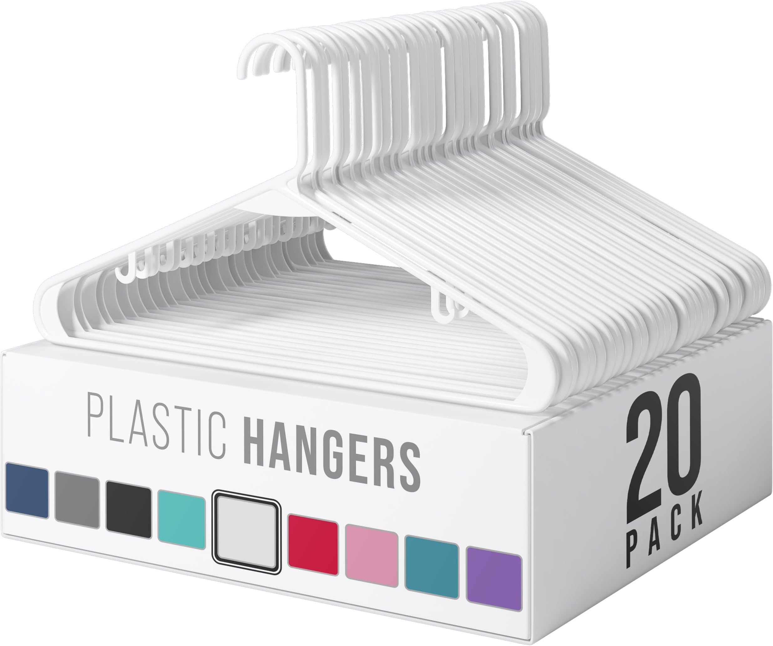 NEATERIZE Plastic Clothes Hangers 20 Pack White - Durable Coat and Clothes Hangers - Lightweight Space Saving Laundry Hangers