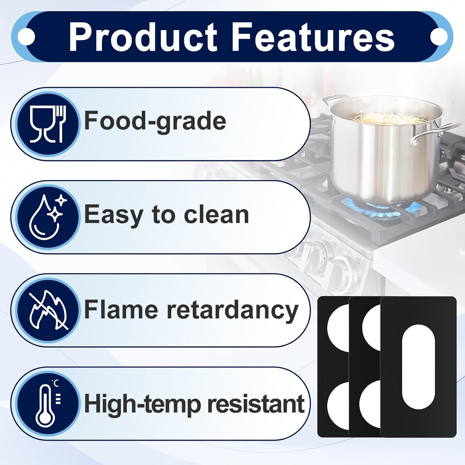 3Pcs Stove Bottom Protector Compatible with LG LRGN6325X, Premium Plus Series, 0.3mm Thick Reusable Gas Stove Top Covers, Easy to Cut to the Desired Size and Easy to Clean