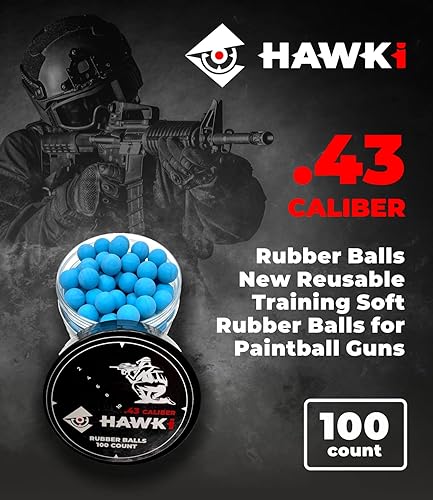 Miniatura 36 de Hawki - Pelotas de goma reutilizables de 0.50 o .43 cali, bolas de goma suave, menos letales para pistolas de paintball negro x 100