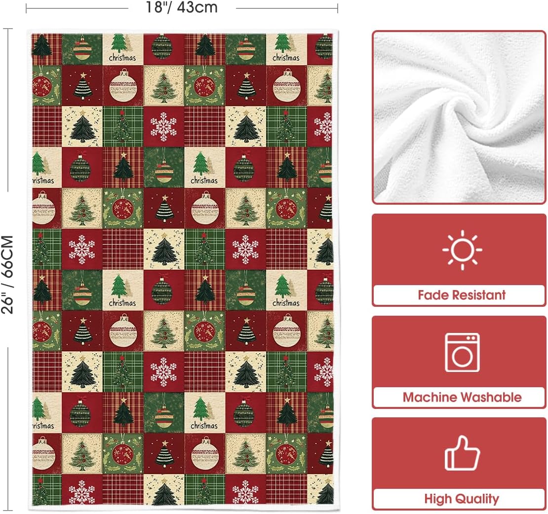 Artoid Mode Checkered Xmas Tree Ornaments Christmas Kitchen Towels Dish Towels, 18x26 Inch Farmhouse Holiday Snowflake Decoration Cleaning Set of 2 - Image 6