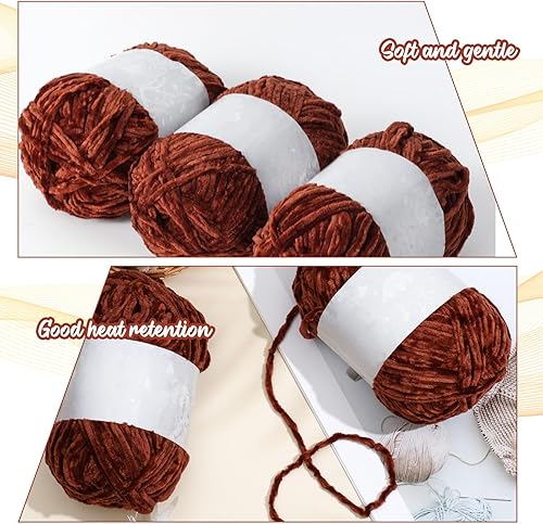 Miniatura 3 de 6 rollos de hilo de felpilla de terciopelo de 1182 yardas, hilo de poliéster para manta de ganchillo mullido, hilo grueso para ganchillo y para