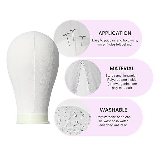 Miniatura 2 de Cabeza de peluca de 22 pulgadas, cabeza de maniquí de lona con soporte para hacer pelucas, cabeza de peluca con soporte para peluca de exhibición