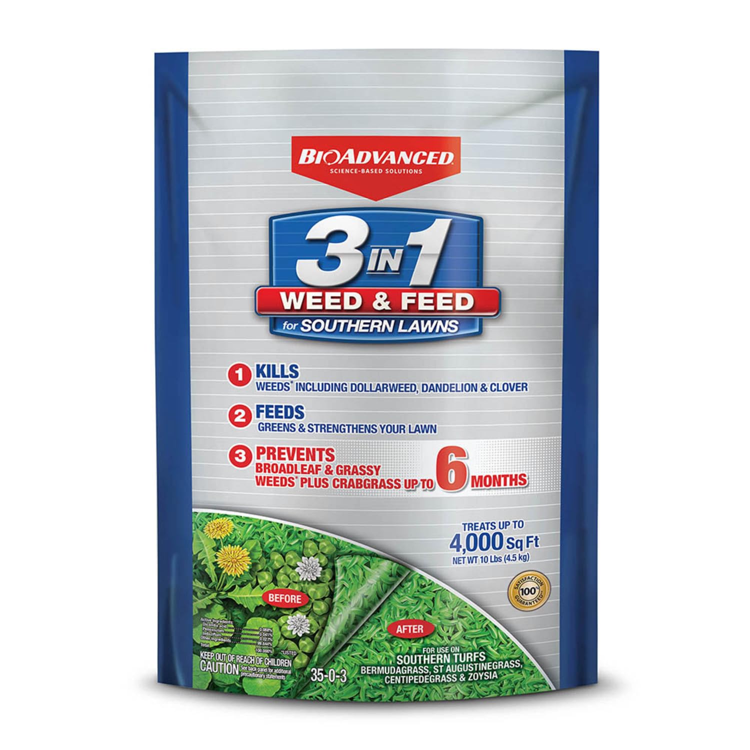 BioAdvanced 3-in-1 Weed and Feed for Southern Lawns, Granules, 10 lb, Outdoor Weed Killer, Lawn Fertilizer