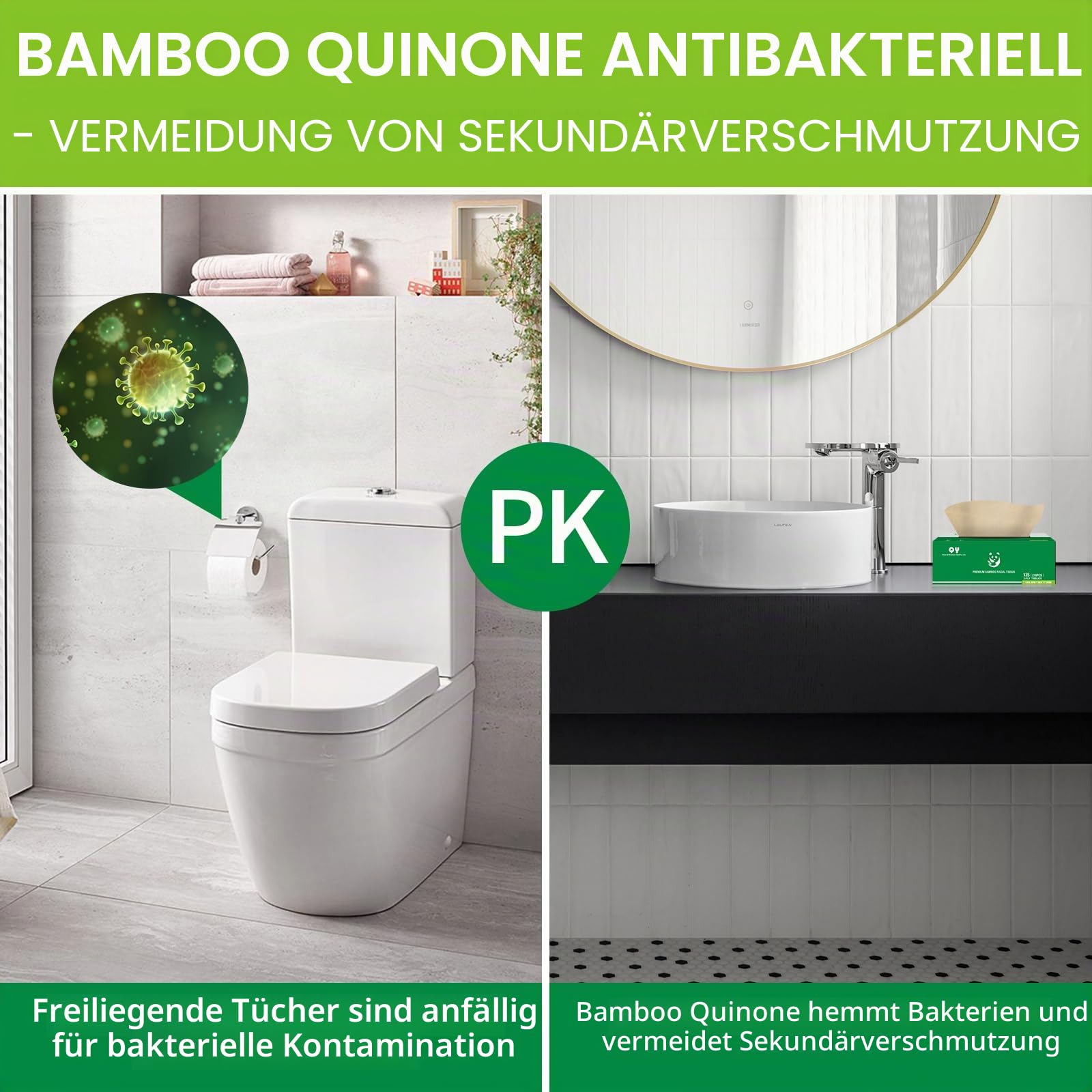 Bambus Taschentücher Box 12 Packungen – 135 Tücher pro Box, 2-lagig, ungebleicht und plastikfrei – Weiche Kosmetiktücher aus nachhaltigem Bambus für sensible Haut, hohe Reißfestigkeit, großes Volumen