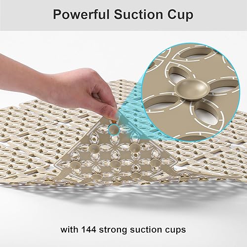 Miniatura 10 de XIYUNTE Tapete de ducha antideslizante para bañera, 31.5 x 15.7 pulgadas, antideslizante, ecológico, duradero, fácil de cortar y secar, gris claro